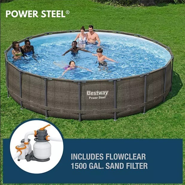 lot 126 image: NEW Bestway Power Steel 18 x 48 Above Ground Pool with 1,500 gal. Sand Filter Pump