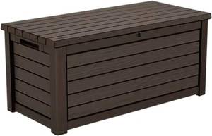 lot 114 image: Keter 165-Gallon Resin Outdoor Deck Box - Damaged in Top Corner