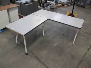 lot 130 image: L Shaped Table with Grey Top and White Legs