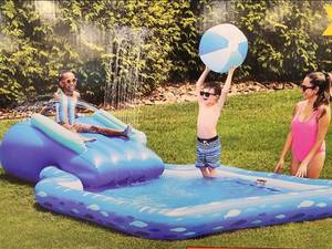 lot 157 image: NEW Members Mark Inflatable Blue Fish Novelty Pool and Slide