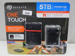 lot 268 image: NEW Seagate One Touch 5TB External Hard Drive Black USB 3.0  Bonus Protective Case