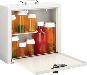 lot 270 image: MMF Industries Med-Master Medication Case  3-Digit Combination Lock  9.5  H x 10.75 W x 3.75 D  Removable Handle  Wall Mount Holes  Steel Construction