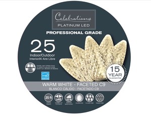 lot 324 image: NEW Celebrations Platinum LED C9 Warm White 25 ct String Christmas Lights 25 ft.