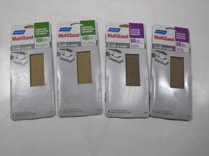 lot 325 image: NEW 4 Packs of Norton MultiSand 9 in. L X 3-23 in. W 60100 Grit Aluminum Oxide Sanding Sheets 6 sheets per pack