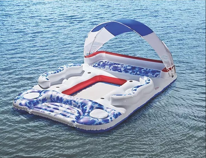 lot 462 image: NEW Members Mark Floating Island With Canopy - Patriotic Tie Dye
