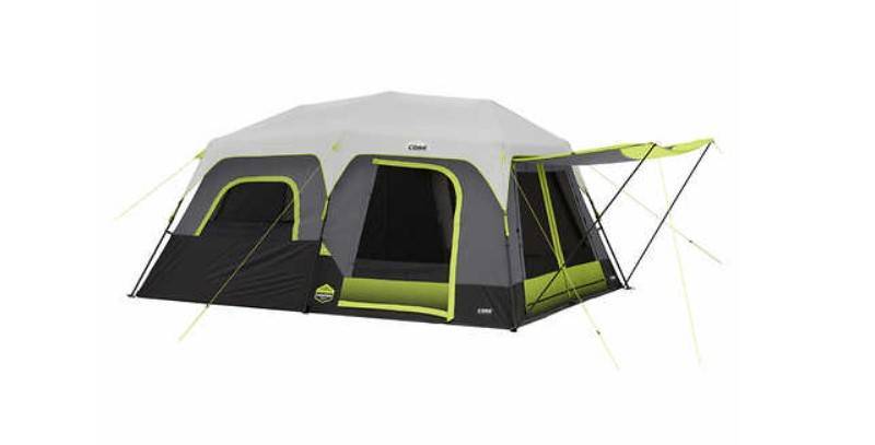 lot 466 image: CORE Equipment 10 Person Lighted Instant Cabin Tent with Awning - NO LIGHT HARDWARE