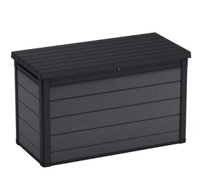 lot 406 image: Keter Cortina 200 Gallon Large Resin Deck Box for Patio Outdoor Storage