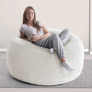 lot 416 image: Lounge and Co. Jumbo Lounger Foam Bean Bag Chair - Ivory Zig-Zag Cover