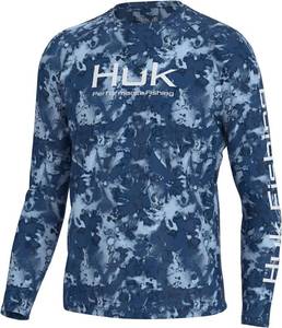 lot 616 image: NEW HUK Mens Pursuit Crew Long Sleeve, Sun Protecting Fishing Shirt - Fin Flats - Set Sail - XL