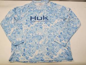 lot 625 image: NEW HUK Mens Pursuit Crew Long Sleeve, Sun Protecting Fishing Shirt - Fin Flats - Island Paradise - XXL