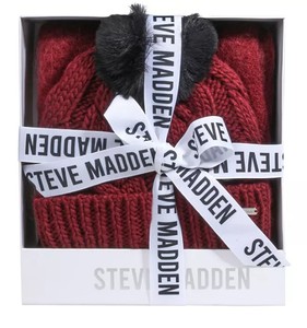 lot 643 image: NEW Steve Madden Ladies Hat & Scarf Set - Burgundy Plaid