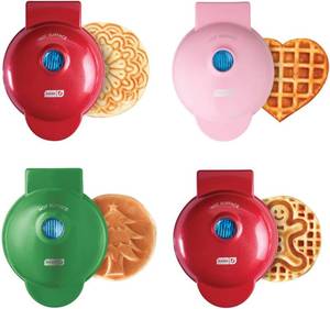 lot 651 image: NEW Dash Holiday Mini Maker Set of Three Waffle Irons and Mini Pizzelle Maker