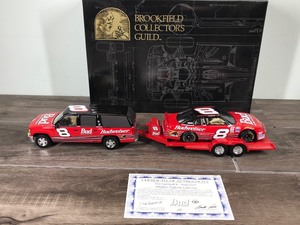 lot 136 image: 1999 Nascar Brookfield Collectors Guild 3 Piece Trackside Collection - Dale Earnhardt Jr. #8  Budweiser  Chevrolet Monte Carlo Race Car - Chevrolet Suburban - Race Car Trailer 124 scale die cast