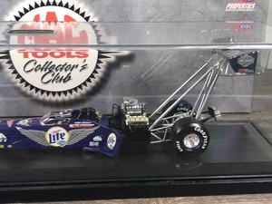lot 162 image: 1999 NHRA Mac Tools Collectors Club Larry Dixon Miller Lite  Harley Davidson 124 scale die cast top fuel dragster