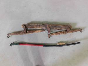 lot 67 image: Antique rustic woodmetal 2 horse yoke hitch and an advertised vintage pruner