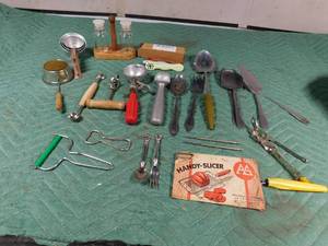 lot 305 image: Grainbelt bottle opener and vintage utensils
