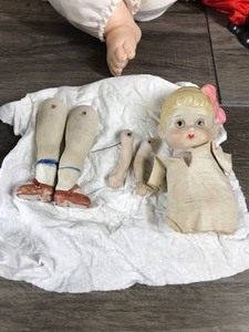 lot 272 image: 6 Dolls with Wicker Doll Furniture