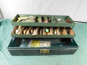 lot 396 image: Vintage Grip Lock metal tackle box of tackle