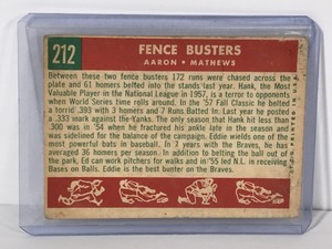 lot 443 image: 1959 Topps Baseball #212 Fence Busters - Hank Aaron  Eddie Mathews