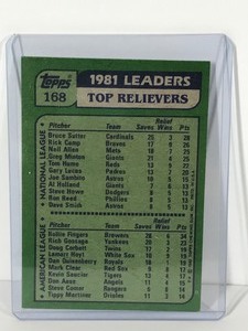 lot 444 image: 1982 Topps #168 81 Leader Reliever Bruce Sutter Rollie Fingers Baseball Card