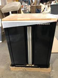 Husky 6-Piece Ready-to-Assemble Steel Garage Workstation in Black (53 in. W x 69.5 in. H x 19.5 in. D)  Customer Returns See Pictures