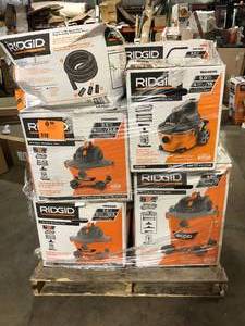Pallet of Assorted Ridgid WetDry Shop Vacs Various Sizes and Conditions Customer Returns See Pictures