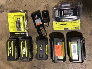 Lot of Assorted Ryobi Batteries and Chargers Various Sizes and Conditions  Customer Returns See Pictures