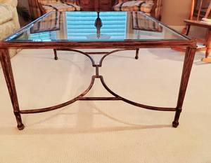 lot 17 image: Bernhardt Burnished Silver Metal Coffee Table with Glass Table Top