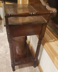 lot 24 image: Wood Washstand Side Table with Towel Bar & Bottom Shelf