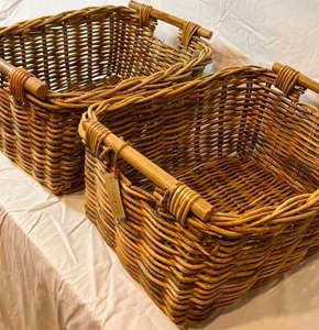 lot 37 image: Set of 2 New POTTERY BARN Storage Baskets With Wood Handles