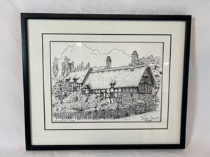 lot 106 image: Vintage Framed Print ANNE HATHAWAYS COTTAGE  Signed by DOUGLAS STUART