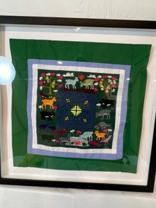 lot 108 image: Vintage Framed Ethnic Embroidered Animal Piece Wall Decor