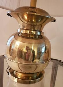 lot 140 image: Brass Table Lamp with Pleated Ivory Shade