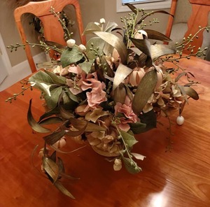 lot 145 image: Dried Silk Flower Arrangement in Cement Urn