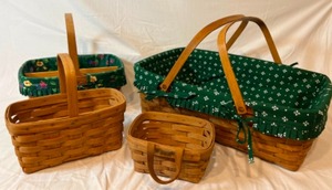 lot 74 image: Lot of 4 LONGABERGER Gathering Market Baskets with Handles, Divider, Liners