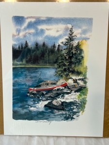 lot 197 image: JEAN HAEFELE Canoe Country  Watercolor Lithograph Signed and Numbered Print