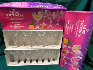 lot 202 image: Vintage Set of 12 Lady Victoria Crystal Champagne Glasses NEW