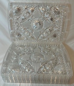 lot 207 image: 12 Vintage Lucite Crystal Cut Platters Plastic Serving Trays