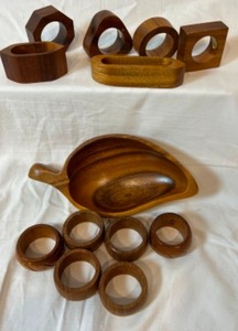 lot 212 image: MCM Lot of TEAK & Acacia WOOD Table Accessories