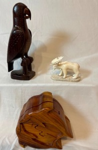lot 215 image: Lot of Carved Figurines and Puzzle Box