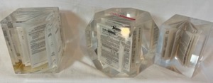 lot 236 image: 3 HIGH INVESTORS LTD. Acrylic see-thru Block CUBE Advertising PAPERWEIGHT