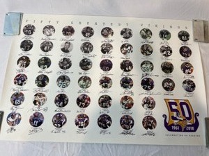 lot 287 image: Rare 50 Greatest MINNESOTA VIKINGS 50th Anniversary Celebration Signed Poster