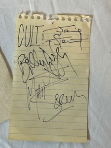 lot 290 image: 1980s Rockers Autographed JOAN JETT Napkin & THE CULT Paper