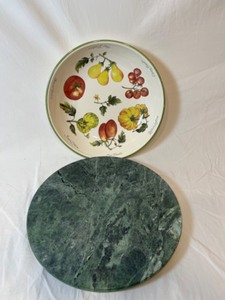 lot 293 image: Green MARBLE Cutting Board Cheese Tray WILLIAM SONOMA Pasta Serving Bowl
