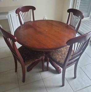 lot 71 image: Wood Kitchen Dining Table 42 1 Leaf & 6 Chairs by Dinec Canada