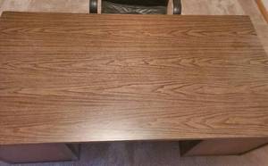 lot 72 image: Vintage Mid Century Office Desk Laminate Surface Wood Base