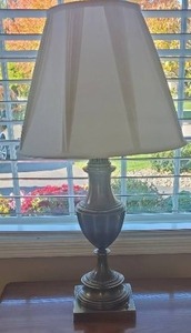 lot 303 image: Vintage Brass Lamp w Pleated Cream Shade