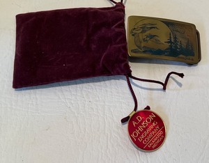 lot 309 image: A.D. Johnson Engraving Company Brass Canadian Geese Scene Belt Buckle