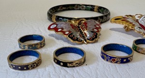 lot 311 image: Cloisonn Jewelry Butterfly Pins, Bracelet, Rings