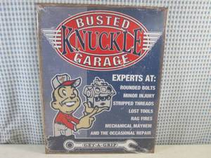 (EC1) Busted Knuckle Garage Tin Sign 12 12 x 16 New in Plastic Wrap
